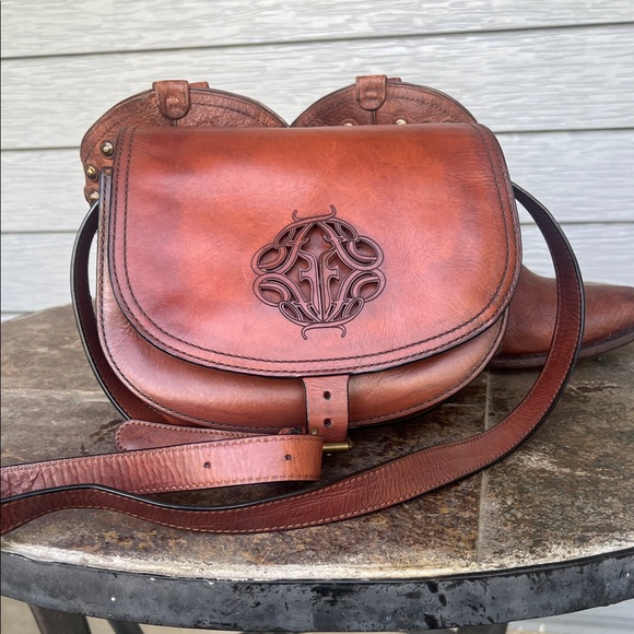 Frye Rich Brown Leather Crossbody  saddle Bag - Picture 1 of 9